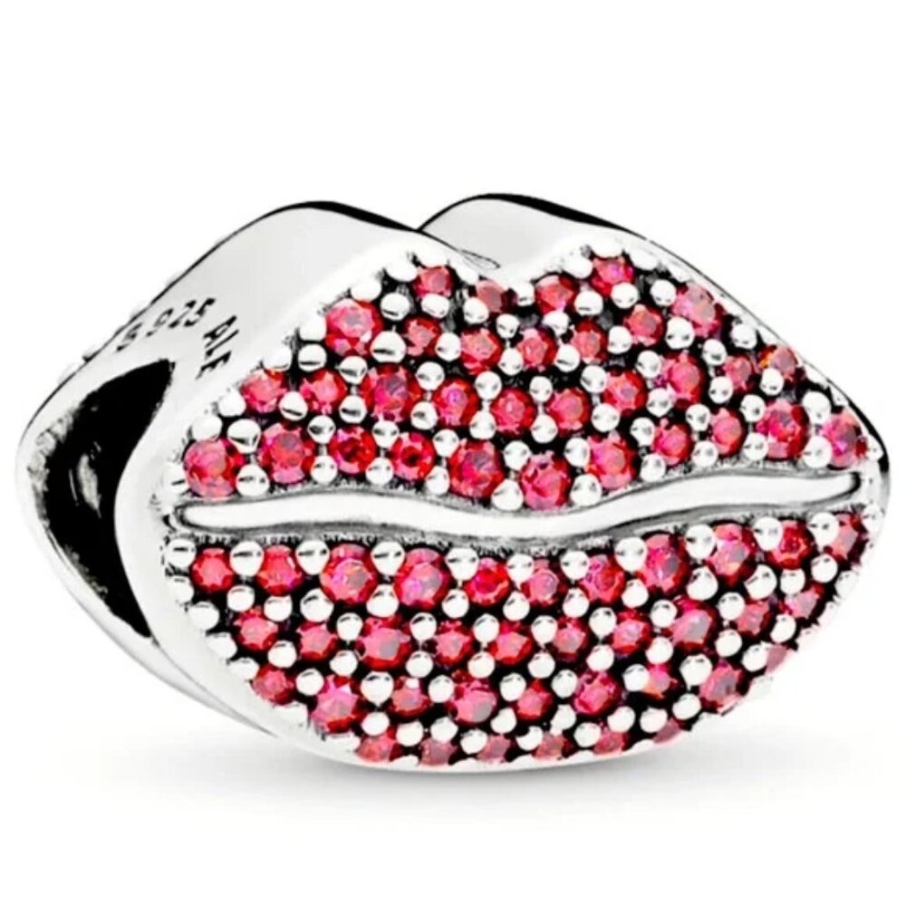 Pandora Kiss More Red Cubic Zirconia Lip Charm - Picture 2 of 3